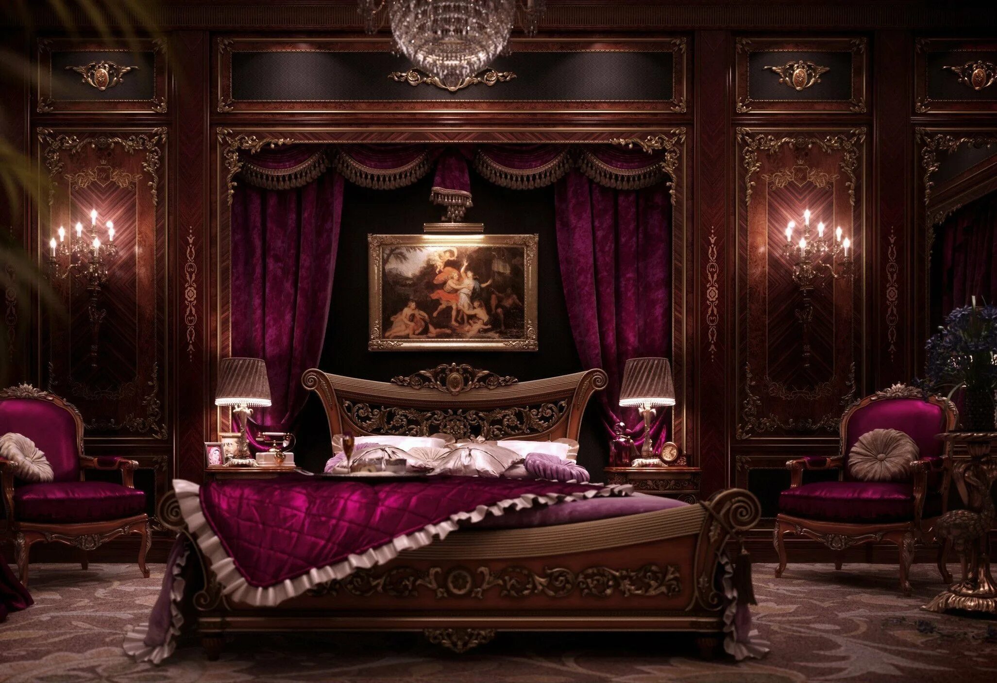 Женские покои. Королевская спальня роял. Женские покои. Кровать стиль барокко, рококо, ампир. Спальня в старинном стиле.