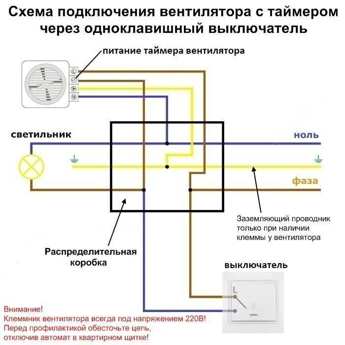 Подключить выключатель света на одну клавишу. Схема подключения вентилятора вытяжки через выключатель. Схема подключения выключателя к вентилятору вытяжки. Схема подключения вытяжного вентилятора через выключатель. Схема подключения вентиляторы вытяжной с двумя выключателями.