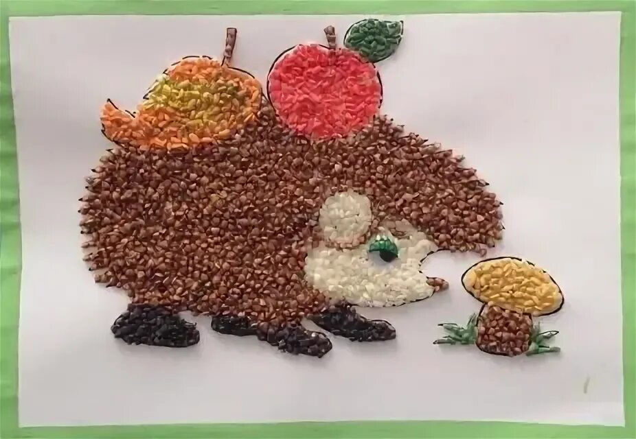 Ежик из гречки. Поделки из крупы. ежик из крупы.