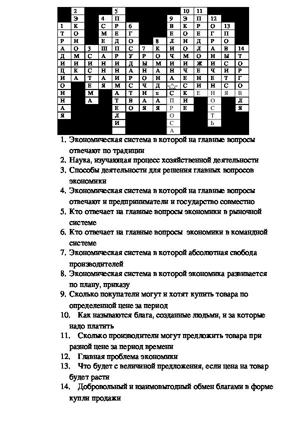 Кроссворд экономика 8 класс