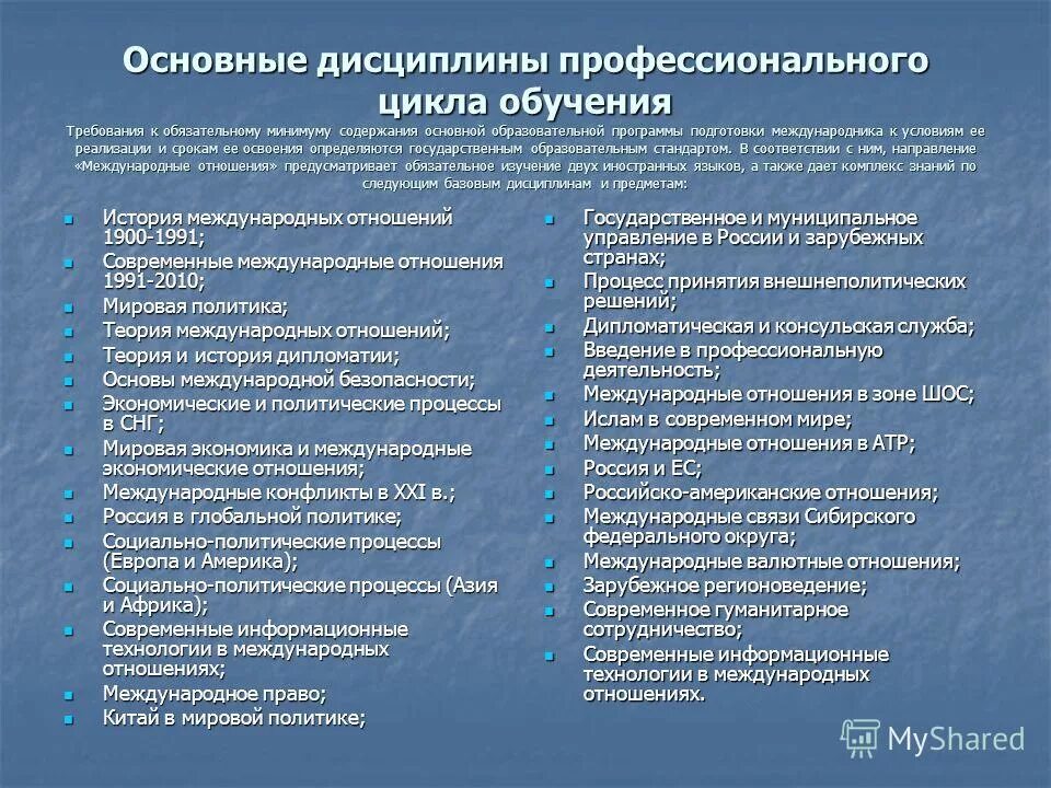 Общеобразовательные предметы цикла. Дисциплины профессионального цикла обучения. дисциплины на факультете международных отношений. международные отношения предметы изучаемые. основные дисциплины профессиональной подготовки.