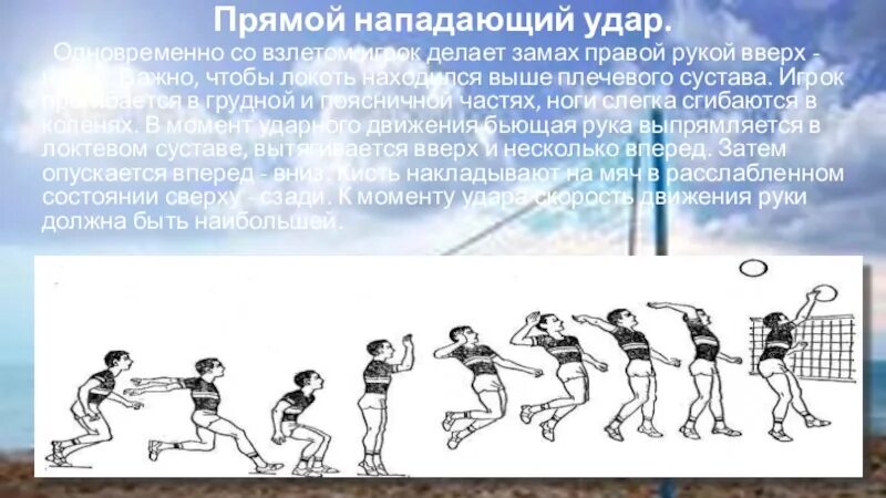 Обучение нападающему удару в волейболе. Прямой атакующий удар в волейболе техника. Нападающий удар в волейболе техника выполнения. Техника выполнения нападающего удара. Техника прямого нападающего удара в волейболе кратко.