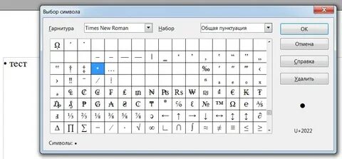 Как сделать символ точки