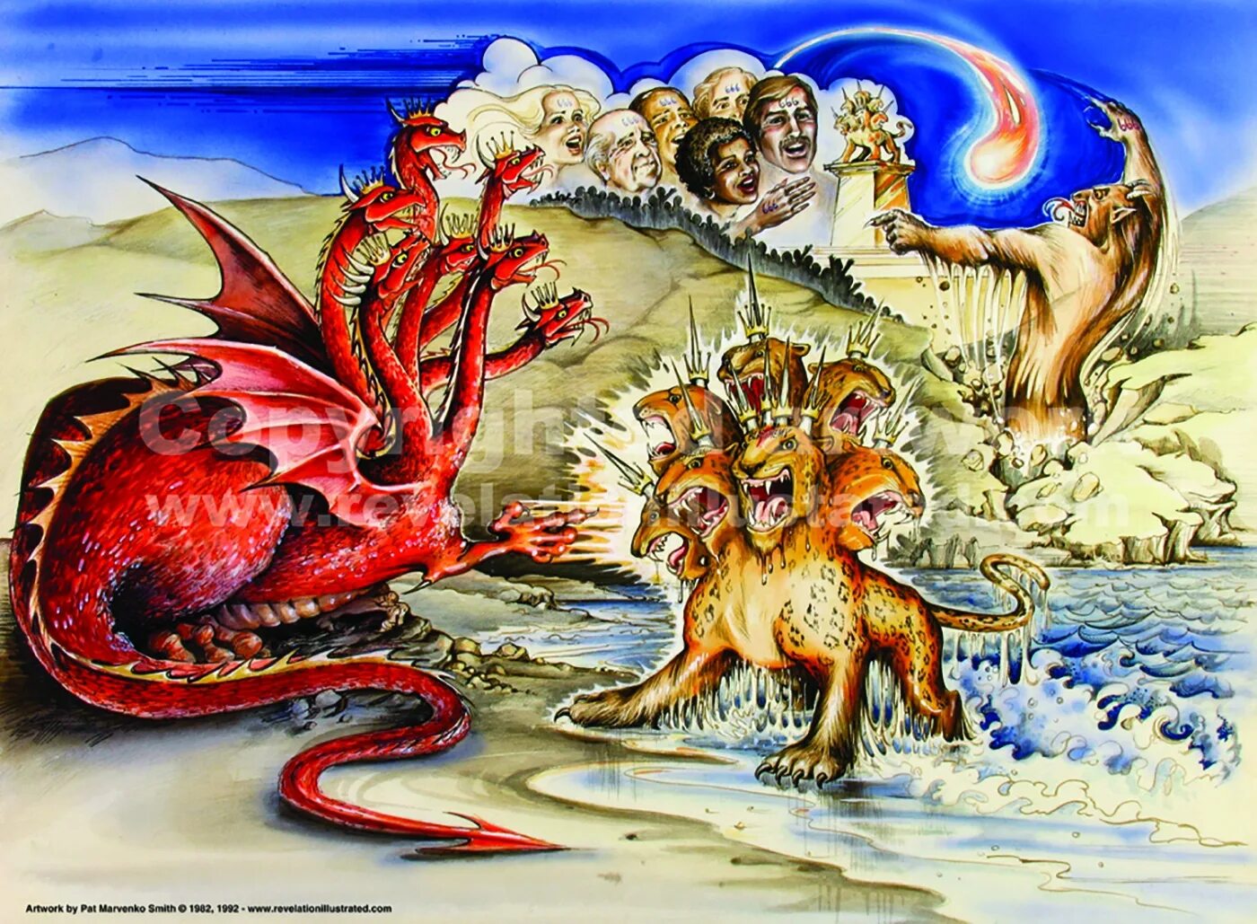 Семиглавый красный дракон апокалипсиса. Семиголовый зверь апокалипсиса.
