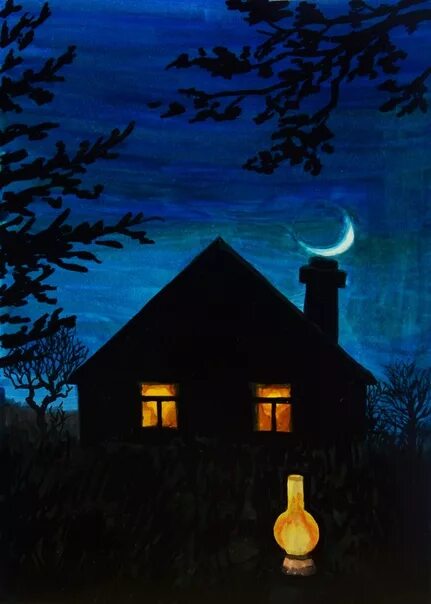 Ночная деревня. Деревенский дом ночью. Деревенский дом свет в окне. Свет в окне избы.