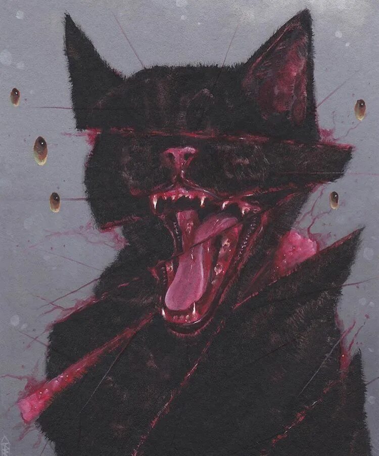 Жуткий художник. Кот арт. Зловещий кот.