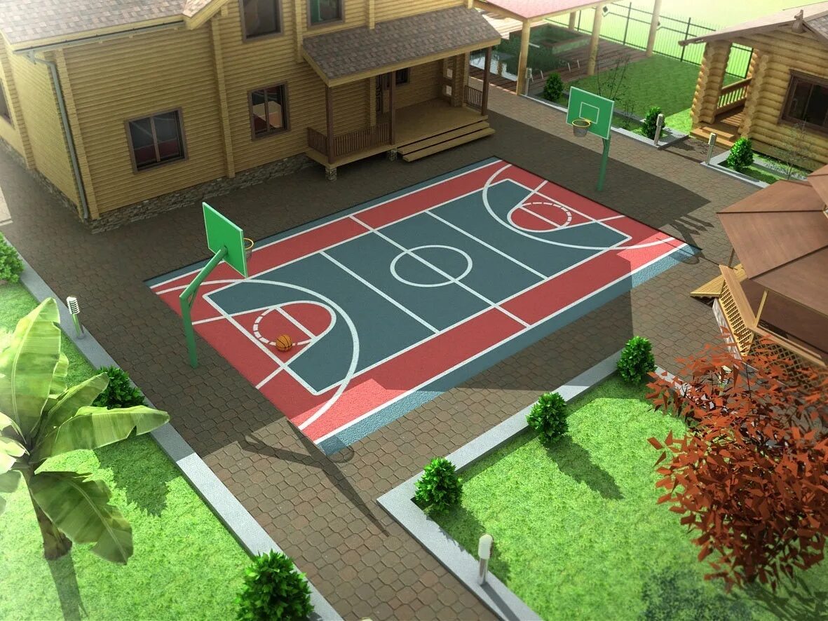На школьном дворе площадь баскетбольной площадки
