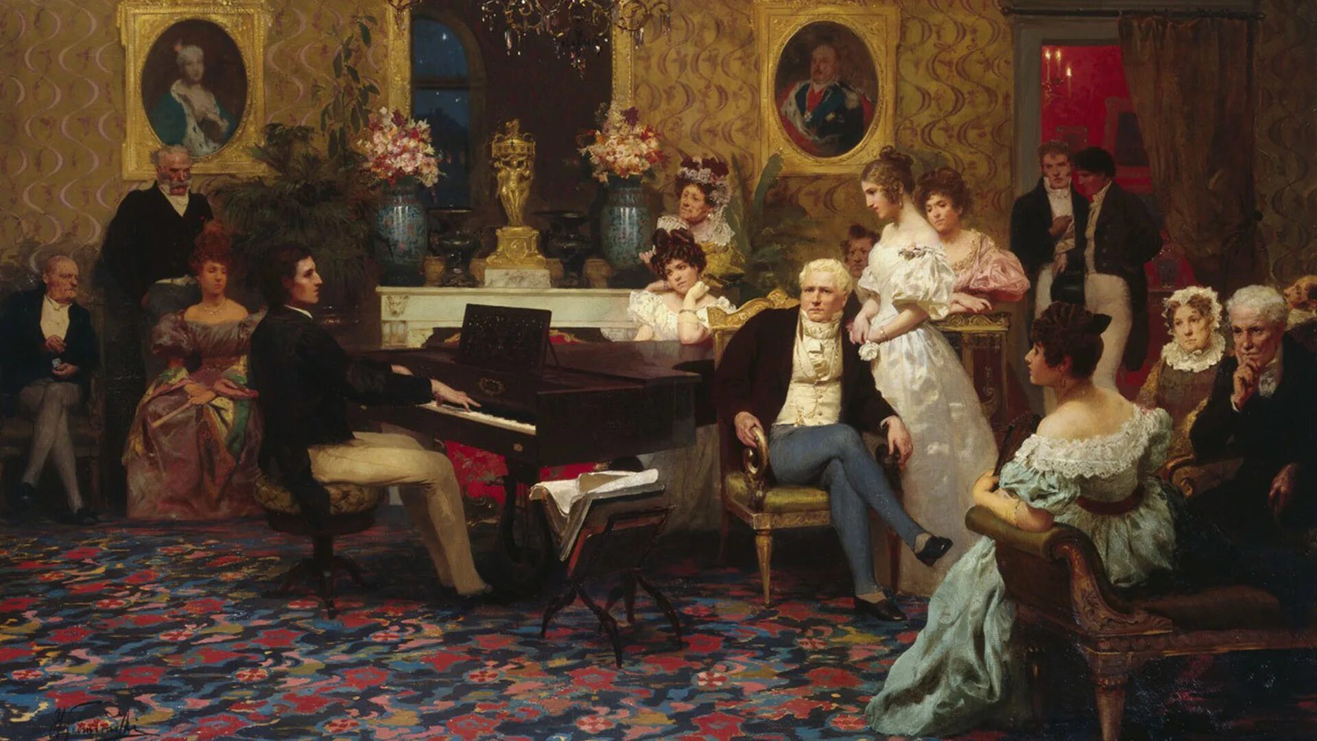 Музыка 19 века слушать. Шопен 1829. Г семирадский Шопен играющий на фортепиано в салоне князя Радзивилла. Шопен 19 век.