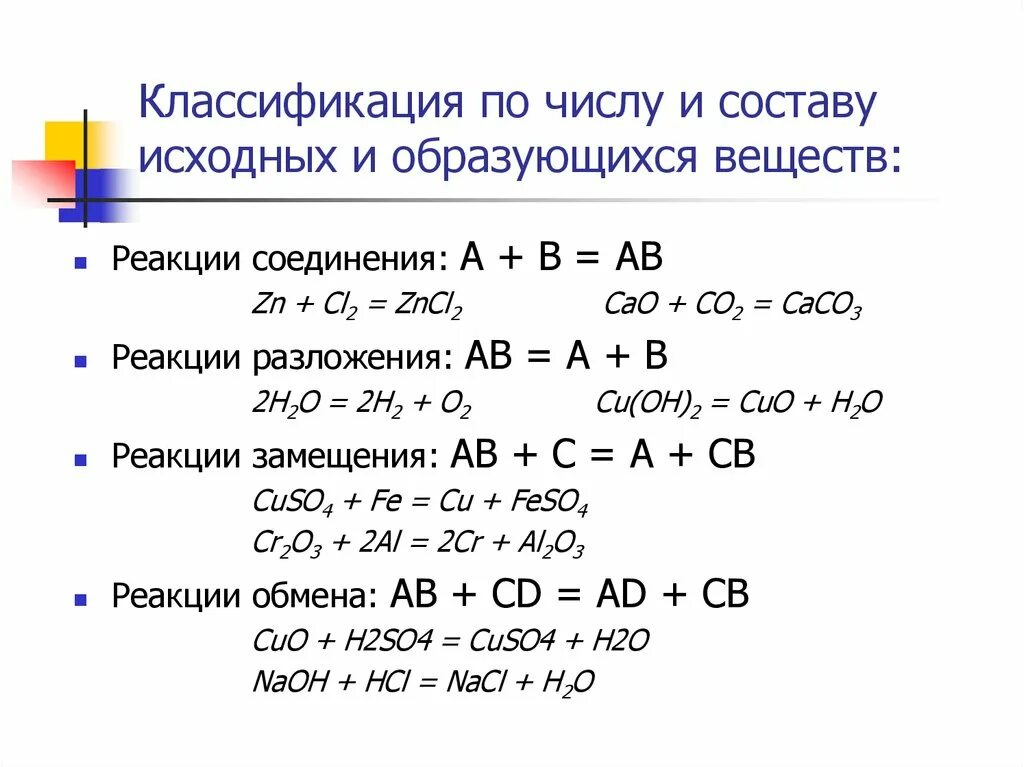 Примеры замещения соединения обмена. Уравнение химической реакции соединения. Химическая реакция соединения примеры. Соединение разложение замещение обмен примеры. Реакция соединения примеры реакций.