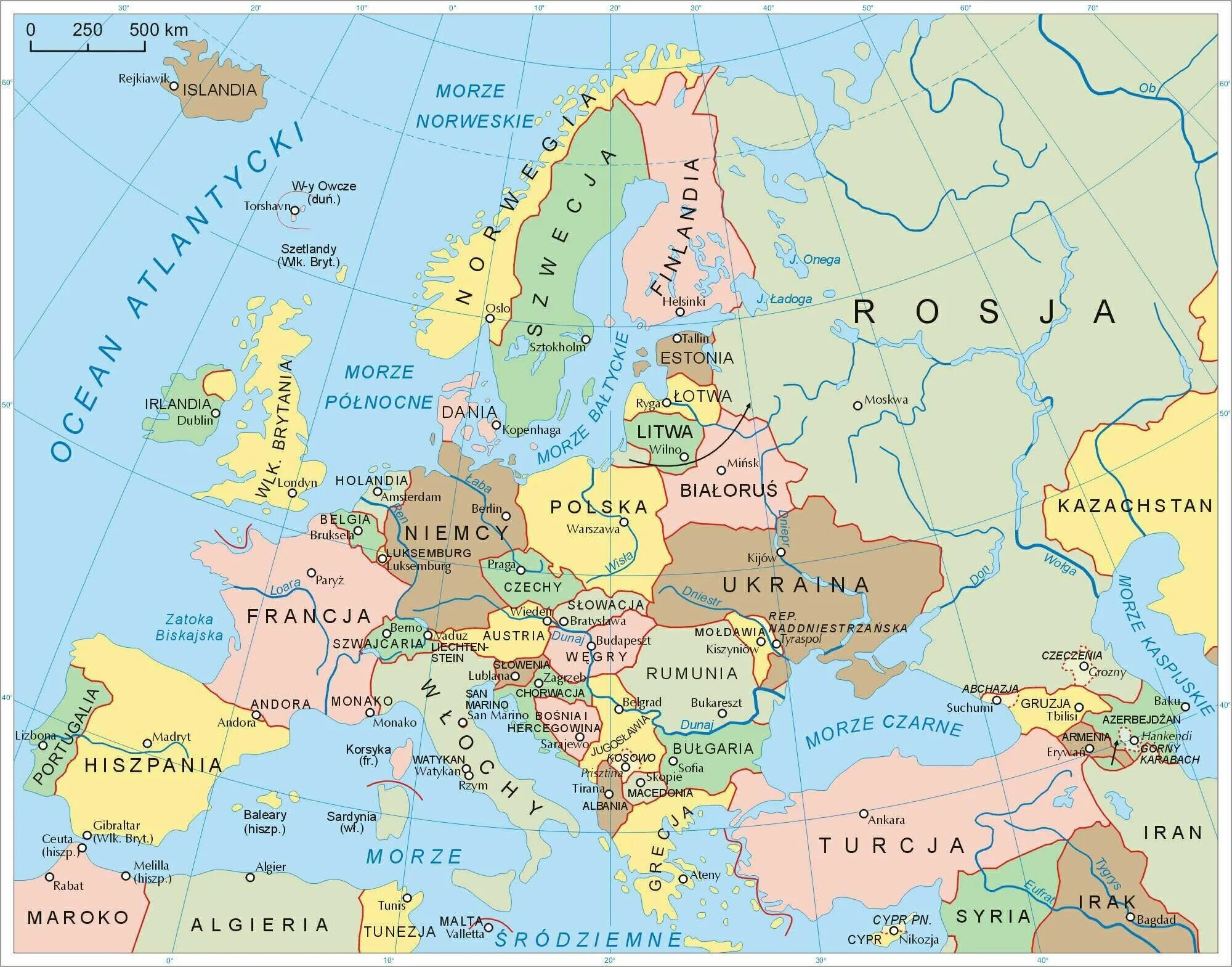 Карта зарубежной Европы со странами и столицами. Карта Европы политическая крупная. Политическая карта Европы со странами крупно на русском. Карта зарубежной Европы государства и столицы.