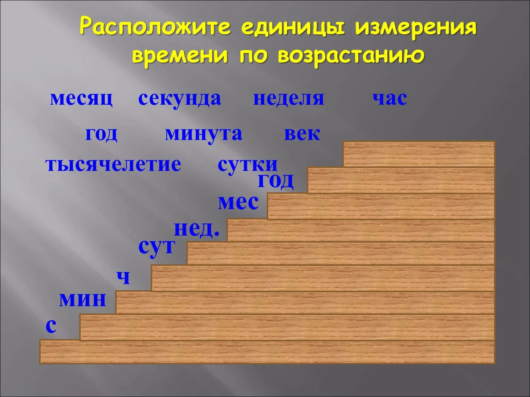 Секунда минута час сутки неделя месяц год век тысячелетие. Единицы времени по возрастанию. Расположите по возрастанию. Единицы измерения времени. Единицы времени секунда 3 класс