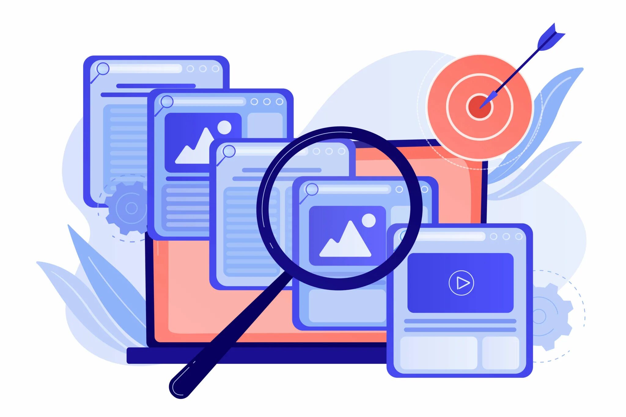 Let data. Поисковый маркетинг. Контекстная реклама иллюстрация вектор. Контент. Продвижение вектор.