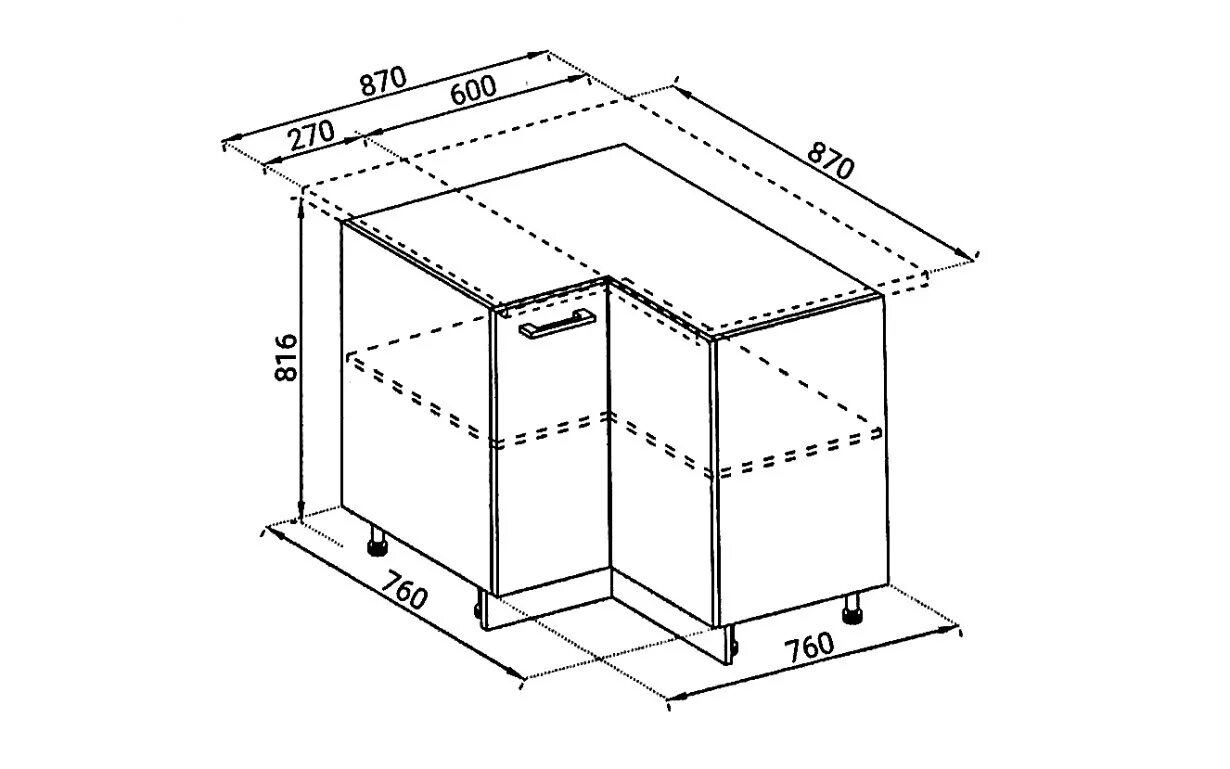 Угловая тумба кухни размеры