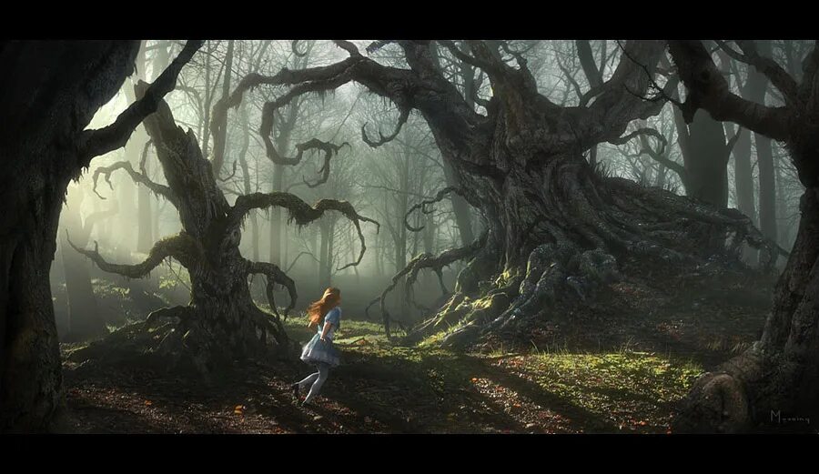 Тим бертон лес. В лесу алиса в лесу. Алиса в стране чудес лес. Лес чудес алиса в стране чудес. Алиса в лесу чудес.