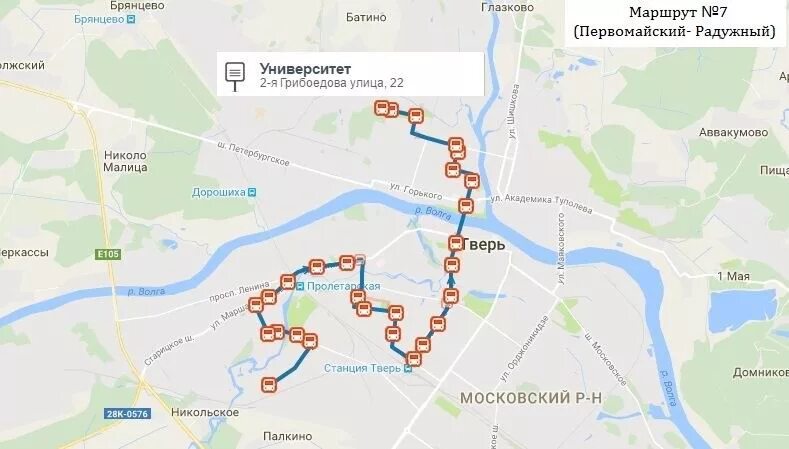 Маршрут автобуса 7 в Твери. Тверь добраться автобусом