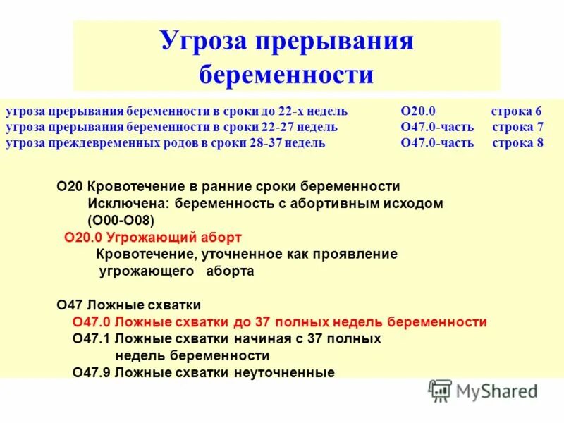 Мкб 10 угроза беременности