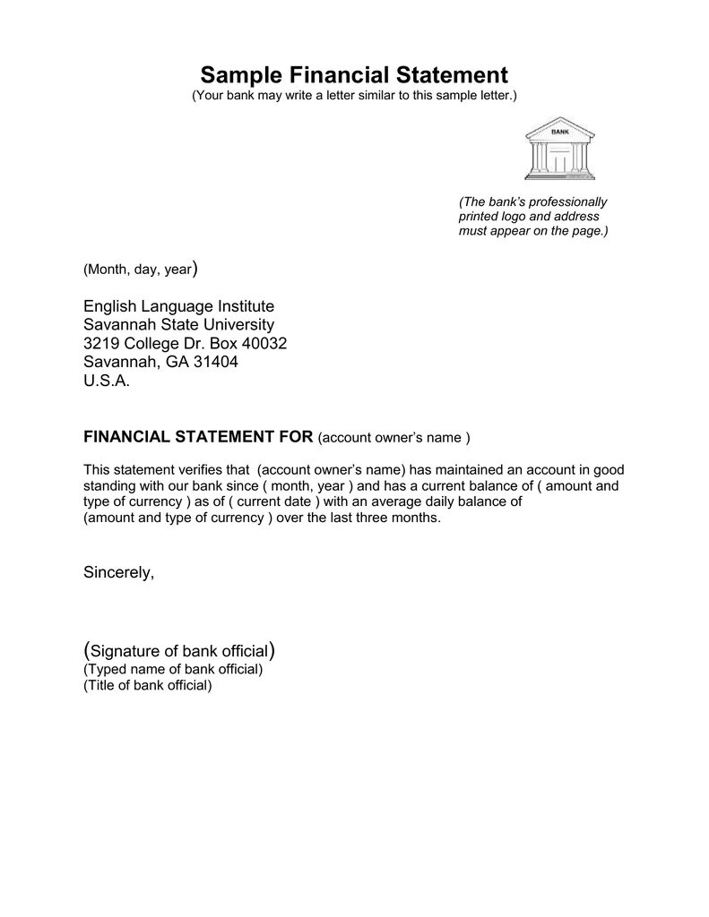 Statement letter. Письмо-Statement. Letter of Financial Statements. Bank Statement for University.