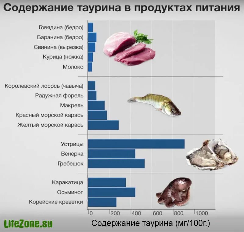 Продукты содержащие таурин для человека таблица. Где содержится таурин в каких. Продукты богатые таурином таблица. Продукты богатые таурином. Таурин содержание в продуктах.