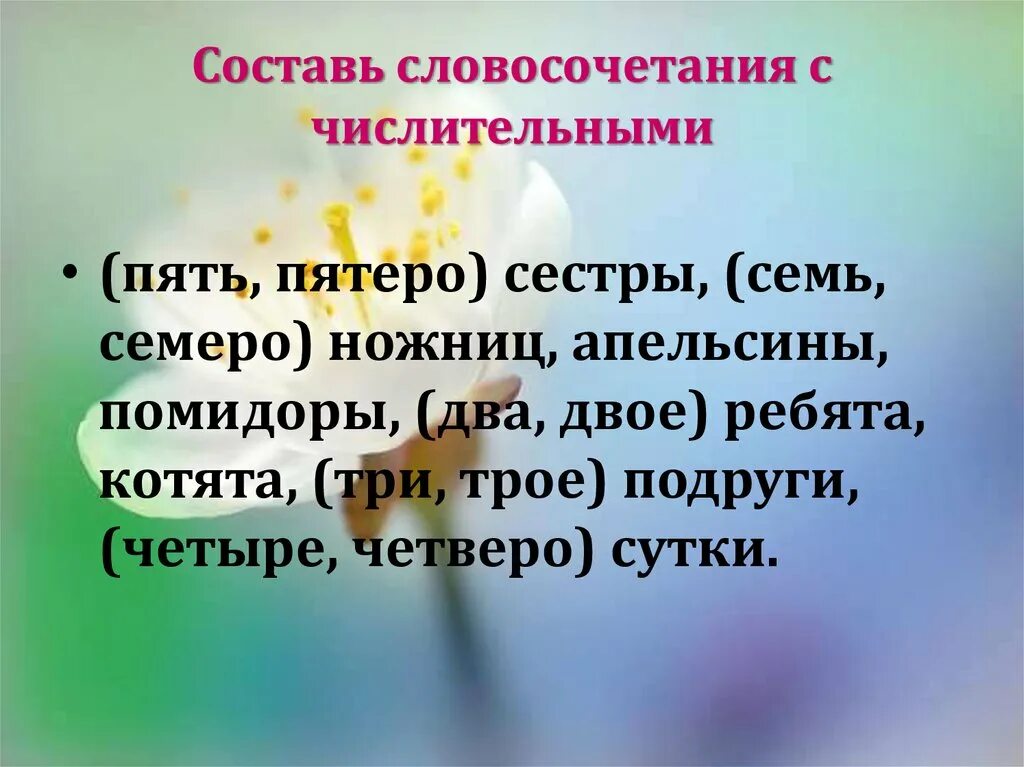 Составление словосочетаний предложений с числительными. Словосочетания с числительными. составить словосочетание с числительными. имена числительные словосочетания. примеры числительных словосочетаний.