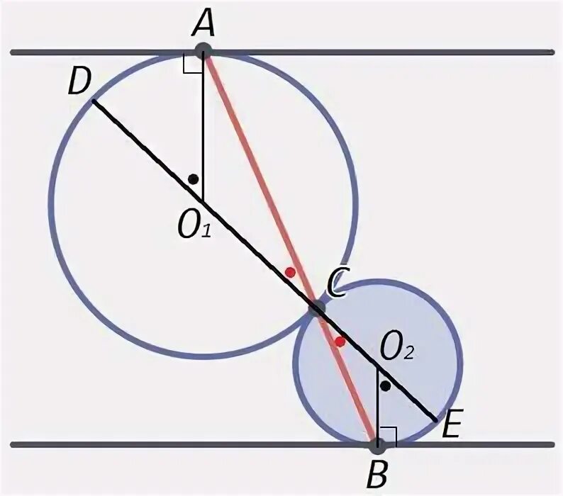 Точка касания окружностей лежит на прямой. Точка касания двух окружностей. Точка касания двух окружностей лежит на линии центров. Две окружности касаются двух параллельных. Линия центров 2 окружностей.