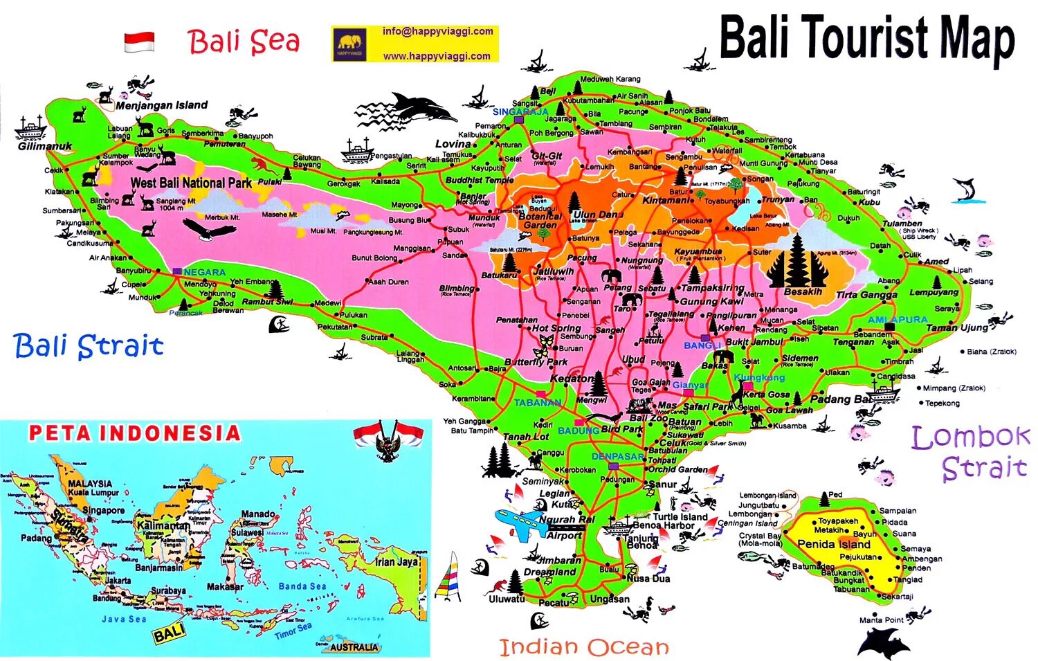 Где бали в какой стране на карте. Остров Бали на карте. Карта Бали с достопримечательностями. Туристическая карта Бали. Районы Бали на карте.