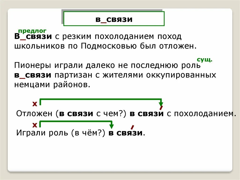 Составить предложение с предлогом в связи