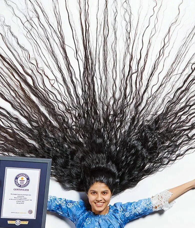 Самая длинная книга. Nilanshi Patel. Рекорды Гиннесса длинные волосы. Ниланши Патель из Индии. Рекорд Гиннесса самые длинные волосы.