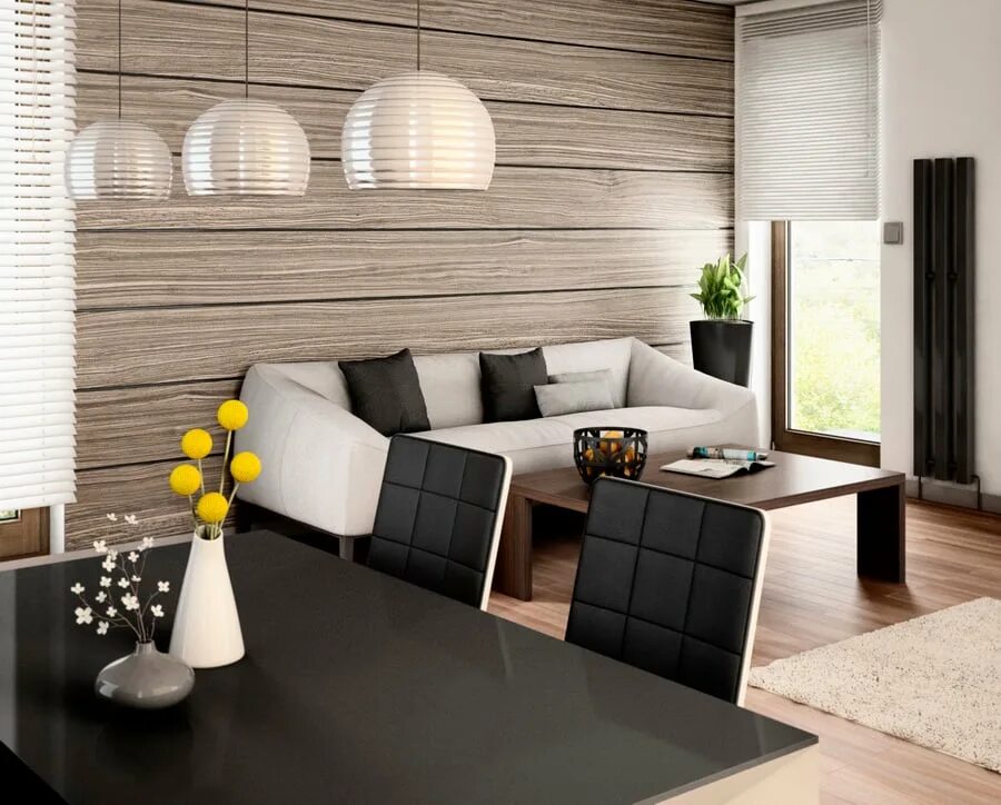 Деревянные панели в стиле мид сенчури. Мдф панели в интерьере гостиной. Комбинирование обоев в прихожей. Панели для внутренней отделки. Гостиная с деревянными панелями.