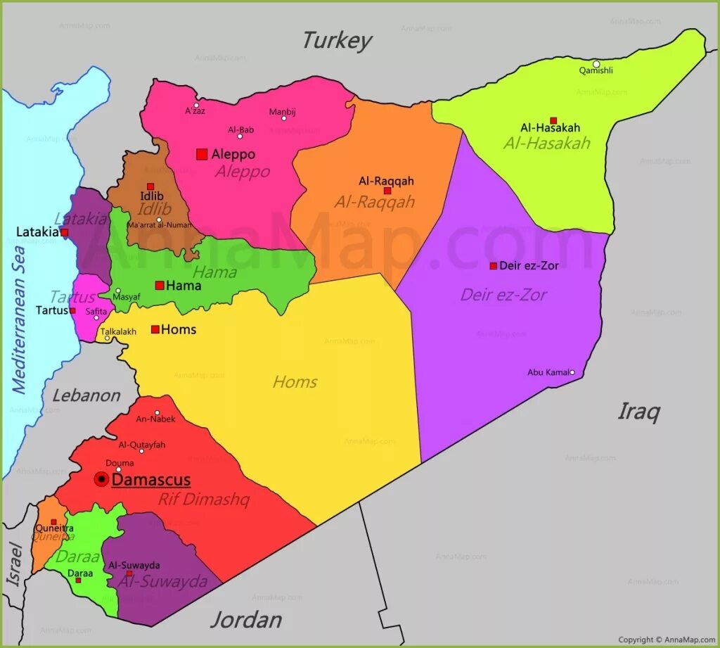 Дамаск где находится страна. Административное деление Сирии. Карта Сирии с провинциями. Административная карта Сирии. Сирия политическая карта.