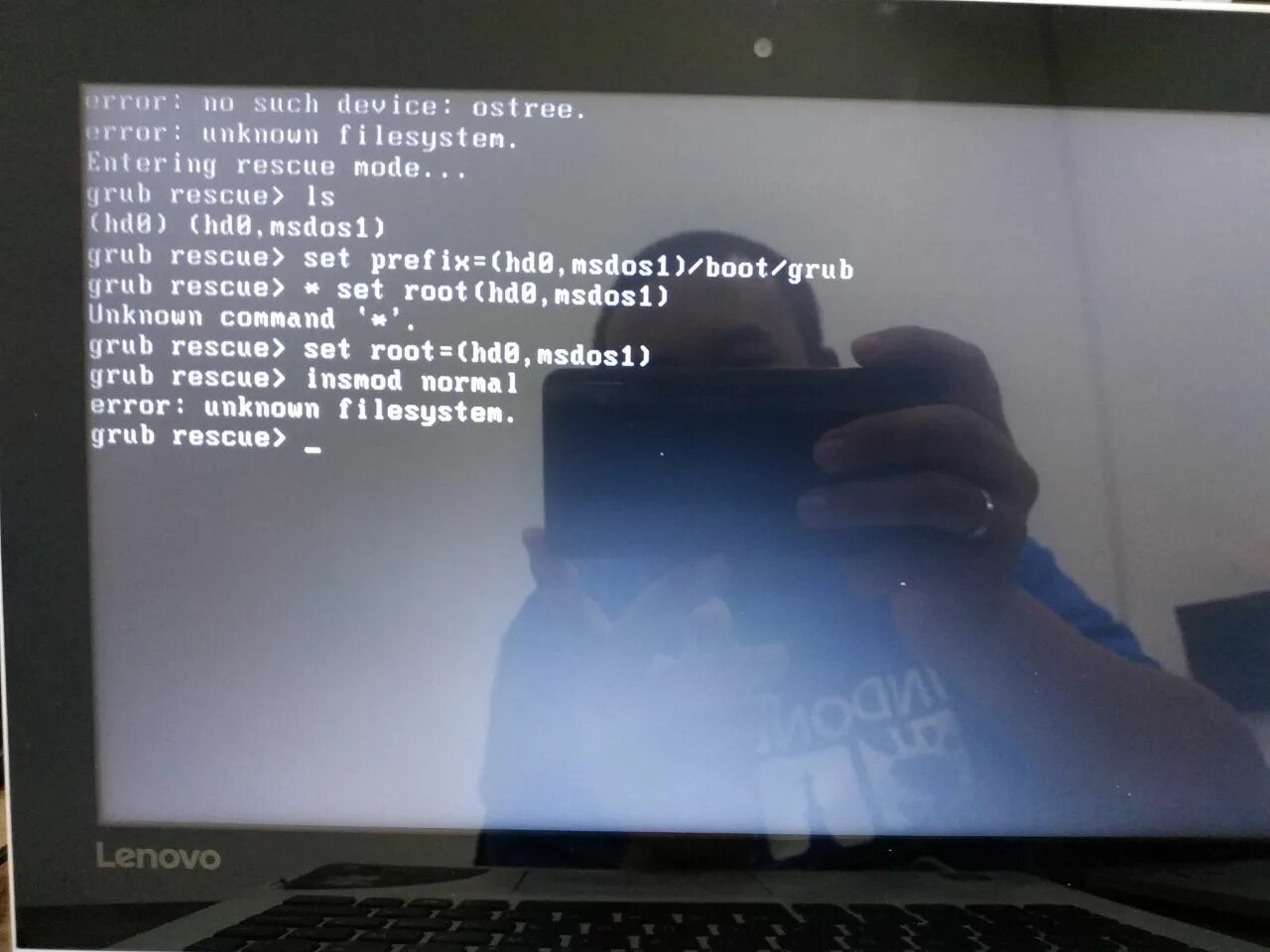 Error Unknown filesystem. Error no such device ostree. Grub Lenovo.. Error device ostree. Error opening device