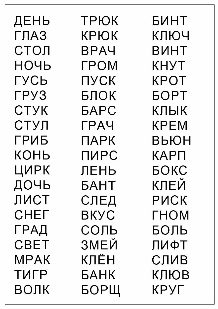 Слова для чтения ребенку 5 лет. Слоги и слова для чтения дошкольникам. Лёгкие слова для чтения детям. Слова из трёх букв для детей чтения.