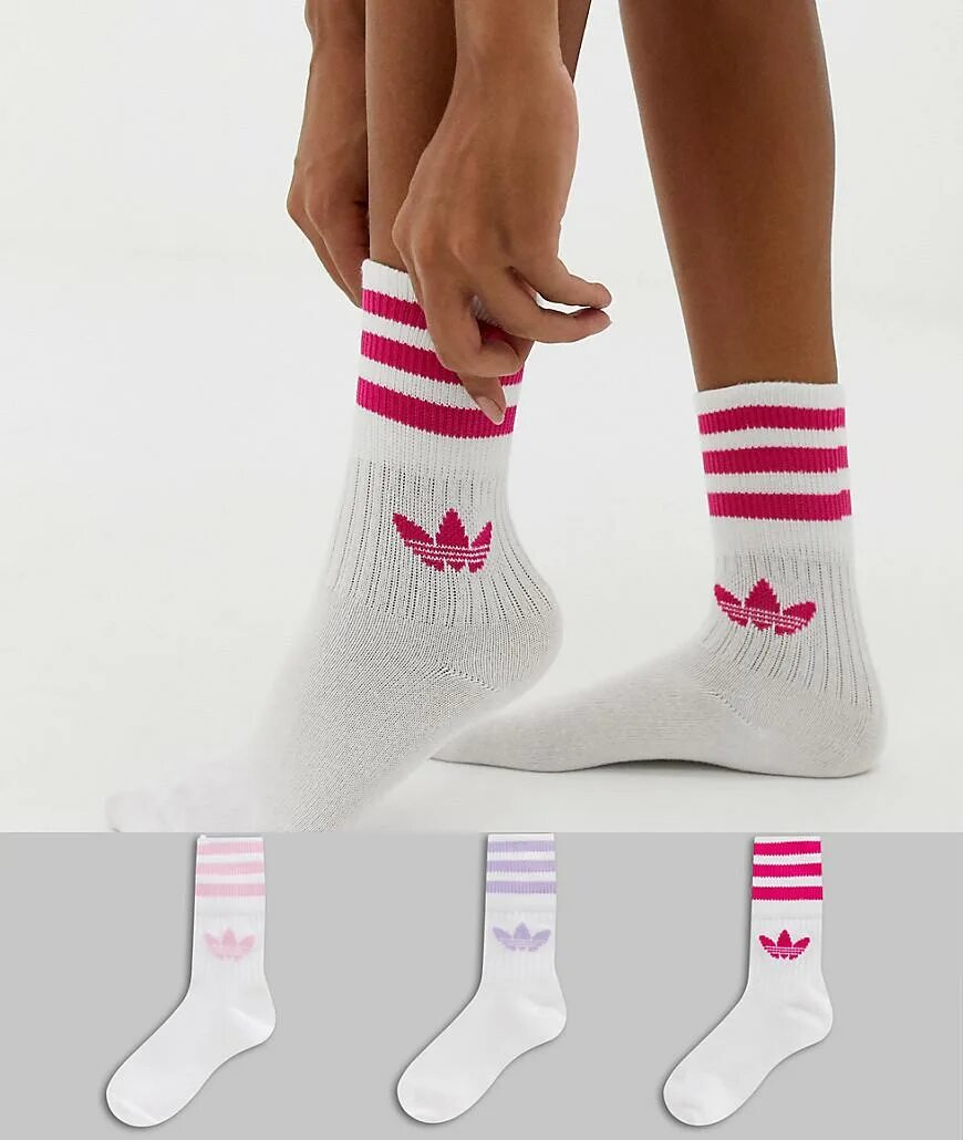 Носки adidas Solid Crew Sock. Носки adidas Originals Crew. Носки 3 пары Solid Crew Sock. Mid-Cut Crew adidas. Розово белые носки