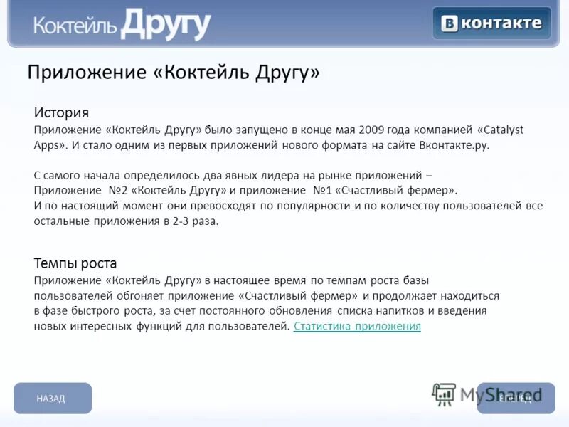 Коктейль другу ВКОНТАКТЕ. Приложение коктейли в ВК. Рассказы про приложения.