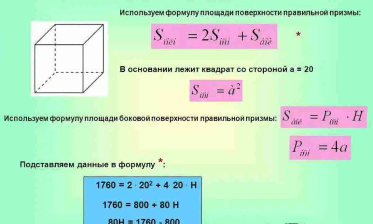 Площадь полной поверхности правильной прямоугольной призмы. Площадь основания правильной четырехугольной Призмы. Площадь поверхности правильной четырехугольной Призмы формула. Площадь боковой поверхности правильной четырехугольной Призмы. Площадь полной поверхности правильной четырехугольной Призмы.