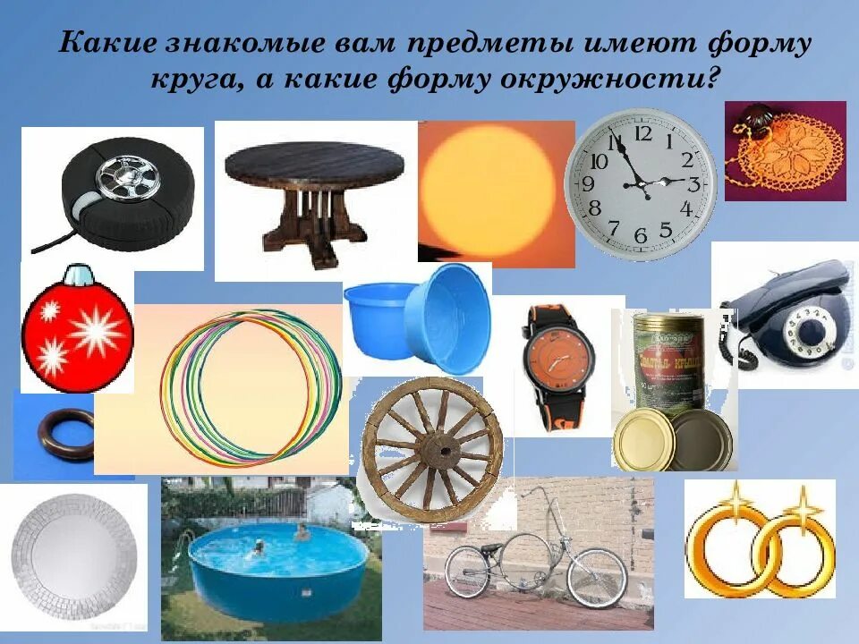 Какой предмет будет иметь. Круг и окружность предметы. форма окружности. предметы в форме круга и окружности. предметы которые имеют форму окружности и круга.