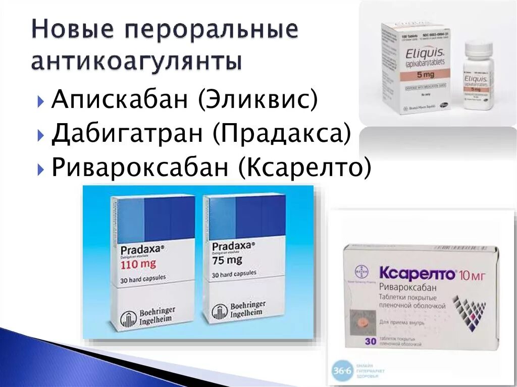 Разжижать кровь препараты нового поколения. Ксарелто Прадакса. Пероральные антикоагулянты препараты. Антикоагулянты таблетки. Противосвертывающие препараты нового поколения.