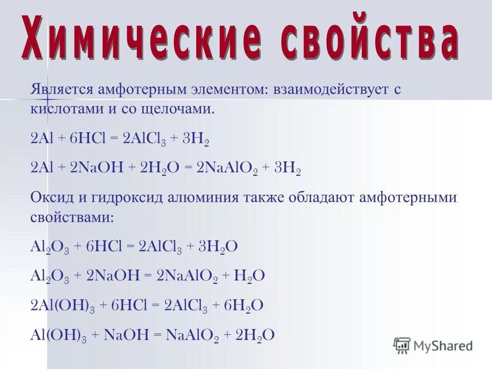 Свойства проявляемые гидроксидом алюминия в реакциях