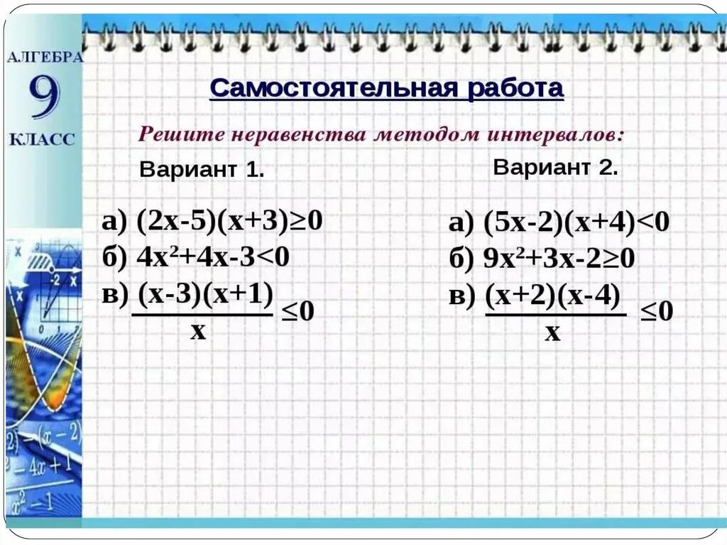 Неравенства второй степени с одной переменной примеры Неравенства второй степени с одной переменной презентация, доклад, проект скач