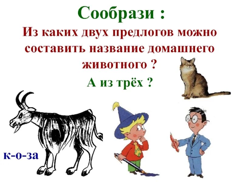 3 любых предлога. Название домашнего животного из трех предлогов. Домашнее животное из предлогов. Название животных из предлогов. Из каких предлогов можно составить название животных.