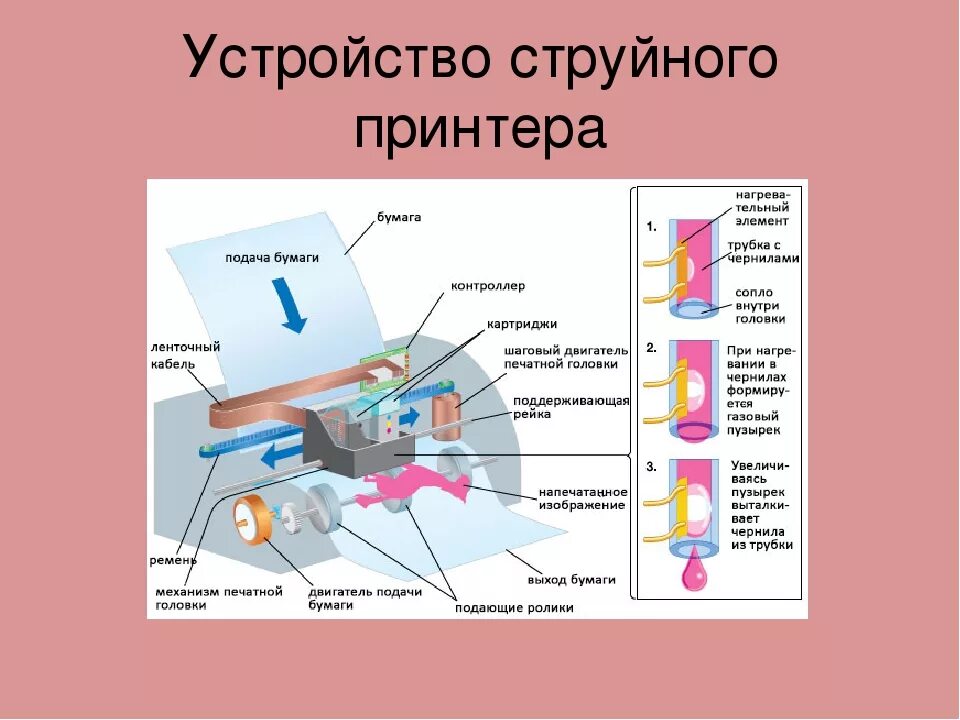 Печатающий элемент это. Устройство струйного принтера Canon. Струйный принтер принцип работы. Структура струйного принтера. Принцип действия струйного принтера схема.