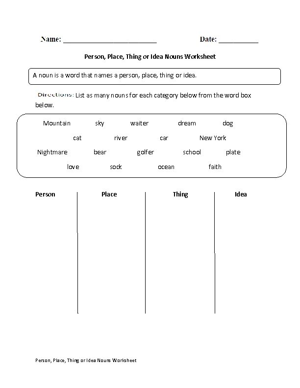 Person noun. Person place thing. Person place thing Worksheet. Noun thing. Noun a person, place.