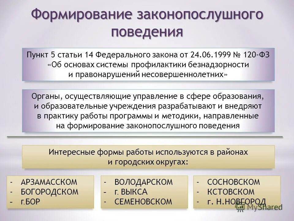 Формирование правового сознания и законопослушного поведения