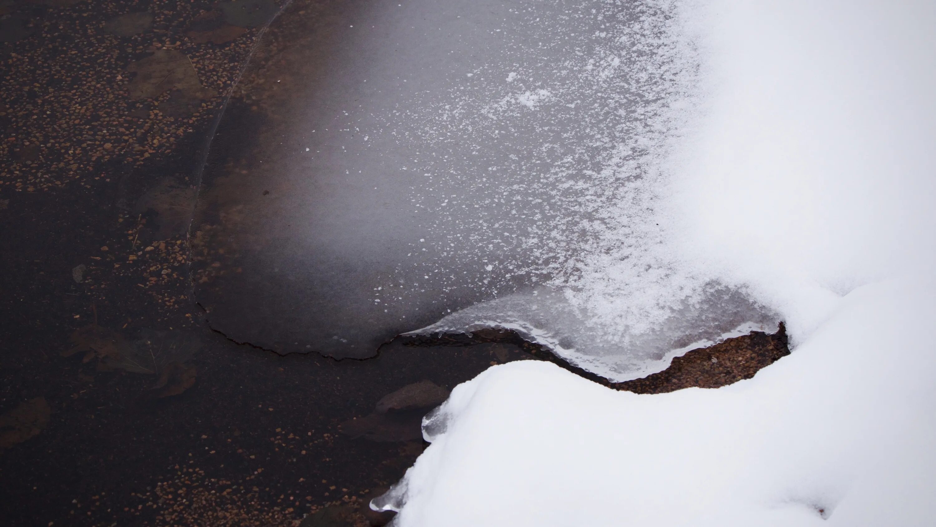 Разлитая вода. Снег и вода. Талой воды. Пузыри в реке. Горение льда