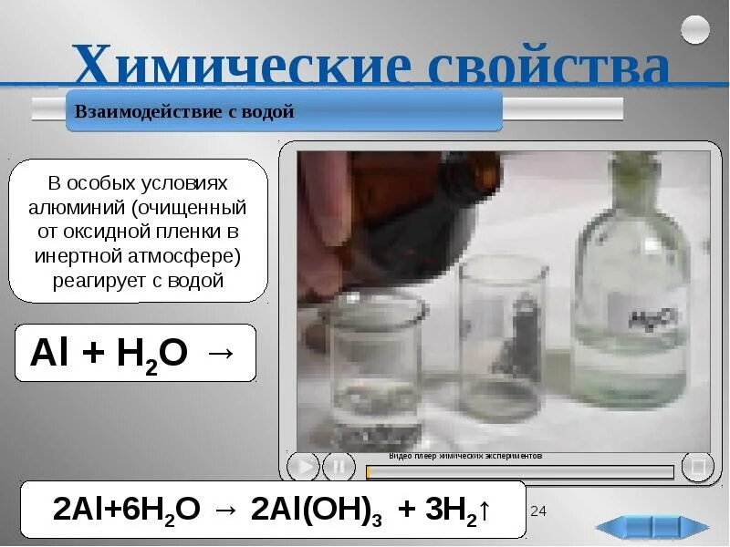 Алюминий вода тип реакции