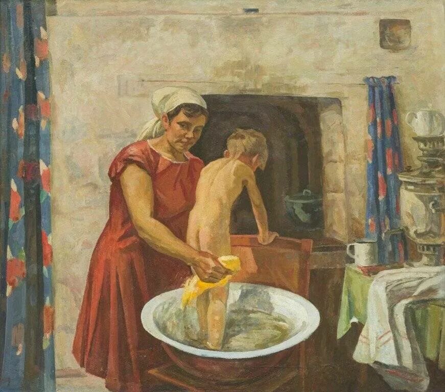 Бабушка и внук в ванне