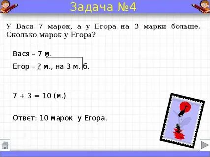 Схемы краткой записи задач 1 класс