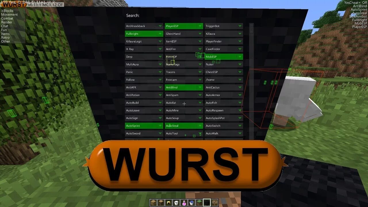 Wurst client. Читы на майнкрафт. Wurst читы. Wurst Minecraft чит. ПВП читы майнкрафт.