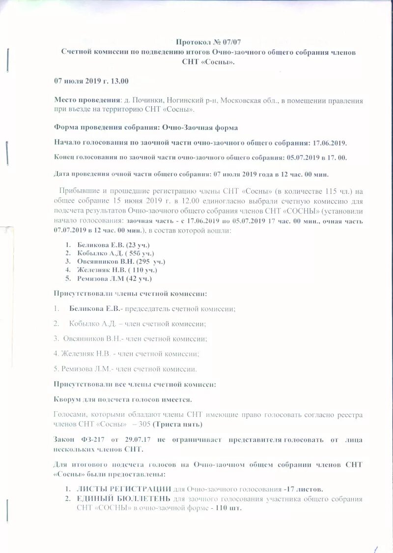 Образец заочного голосования. Протокол Счетной комиссии СНТ. Образец протокола Счетной комиссии общего собрания. Протокол счётной комиссии образец. Протокол очно-заочного собрания в СНТ.