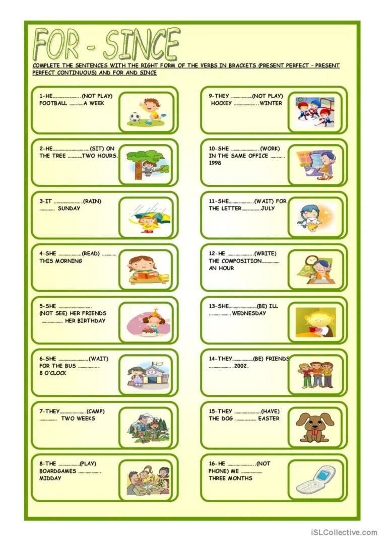 Since com. Present perfect since for упражнения. Present perfect for since Worksheets. Since for present perfect. Презент Перфект with for and since.