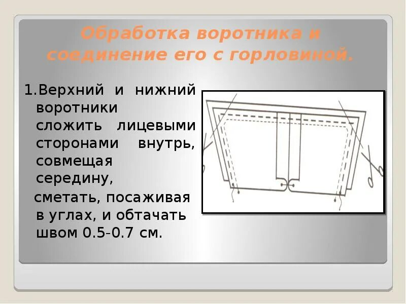 Костюм представляющий собой соединение верхней. Обработка воротника. Сметать Нижний и верхний воротник. Обработка воротника халата. Обработка воротника и соединение его с горловиной.